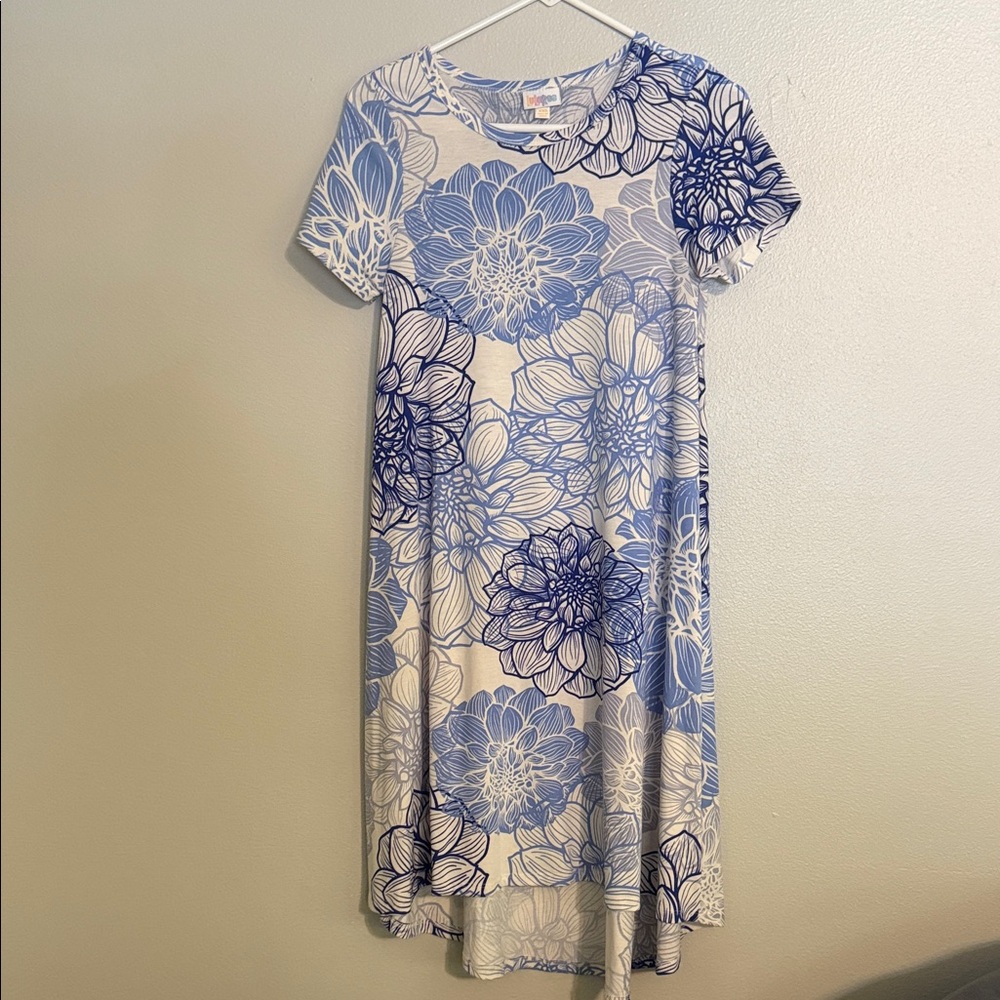 LuLaRoe Blue and White Floral Midi Dress